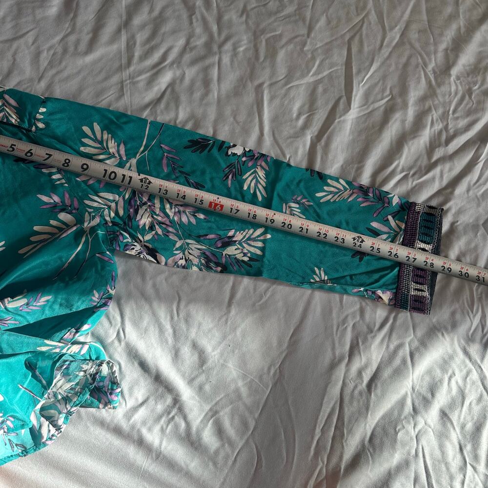 Johnny Was Green, Floral Print, Silk, Long Sleeve, Button Up Blouse- L - Picture 7 of 8